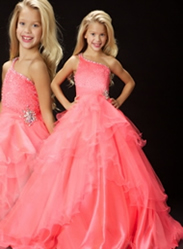 Bright Pink Orange Royal Watermelon pageant gowns by Mac Duggal